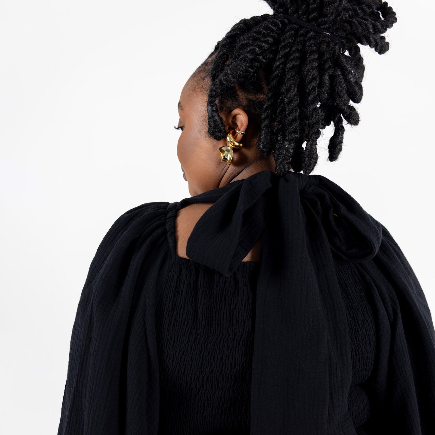 Black Shirring Maxi Dress