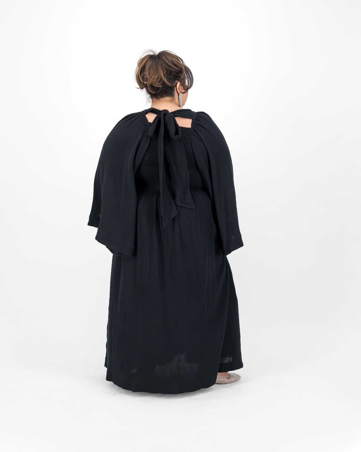 Black Shirring Maxi Dress