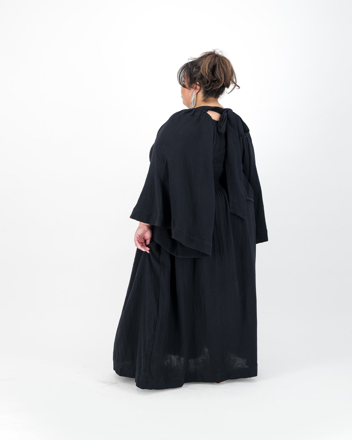 Black Shirring Maxi Dress