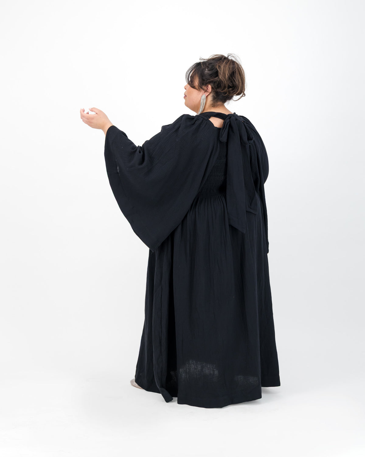 Black Shirring Maxi Dress