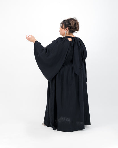 Black Shirring Maxi Dress