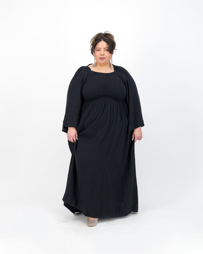 Black Shirring Maxi Dress
