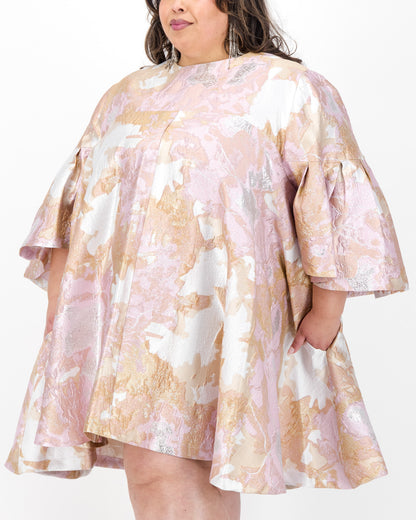 Pink & Gold Brocade Mini Dress