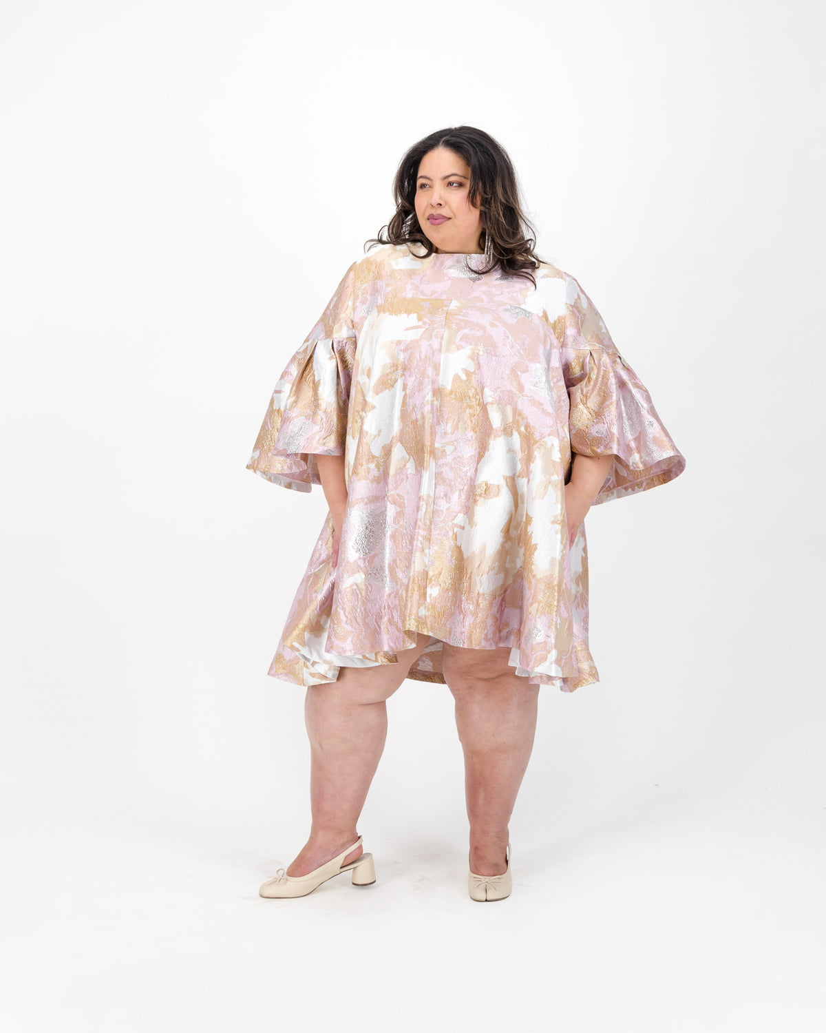 Pink & Gold Brocade Mini Dress