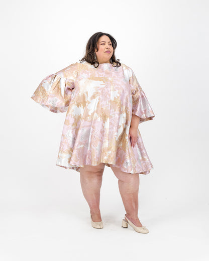 Pink & Gold Brocade Mini Dress