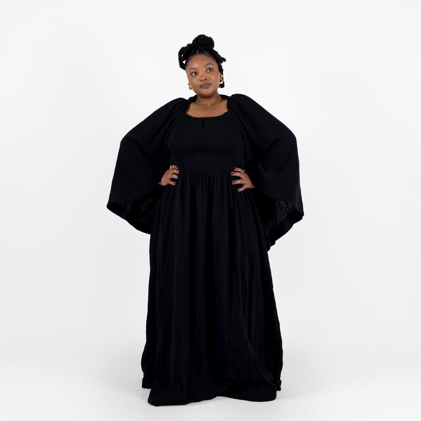 Black Shirring Maxi Dress