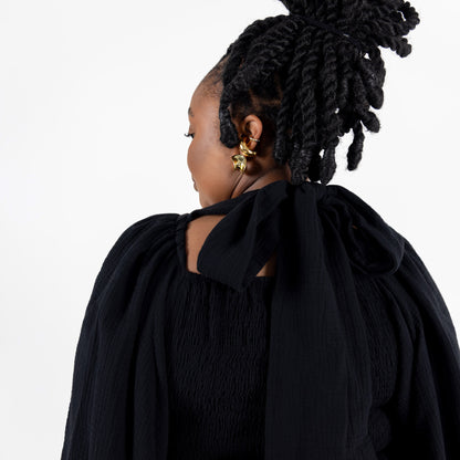 Black Shirring Maxi Dress