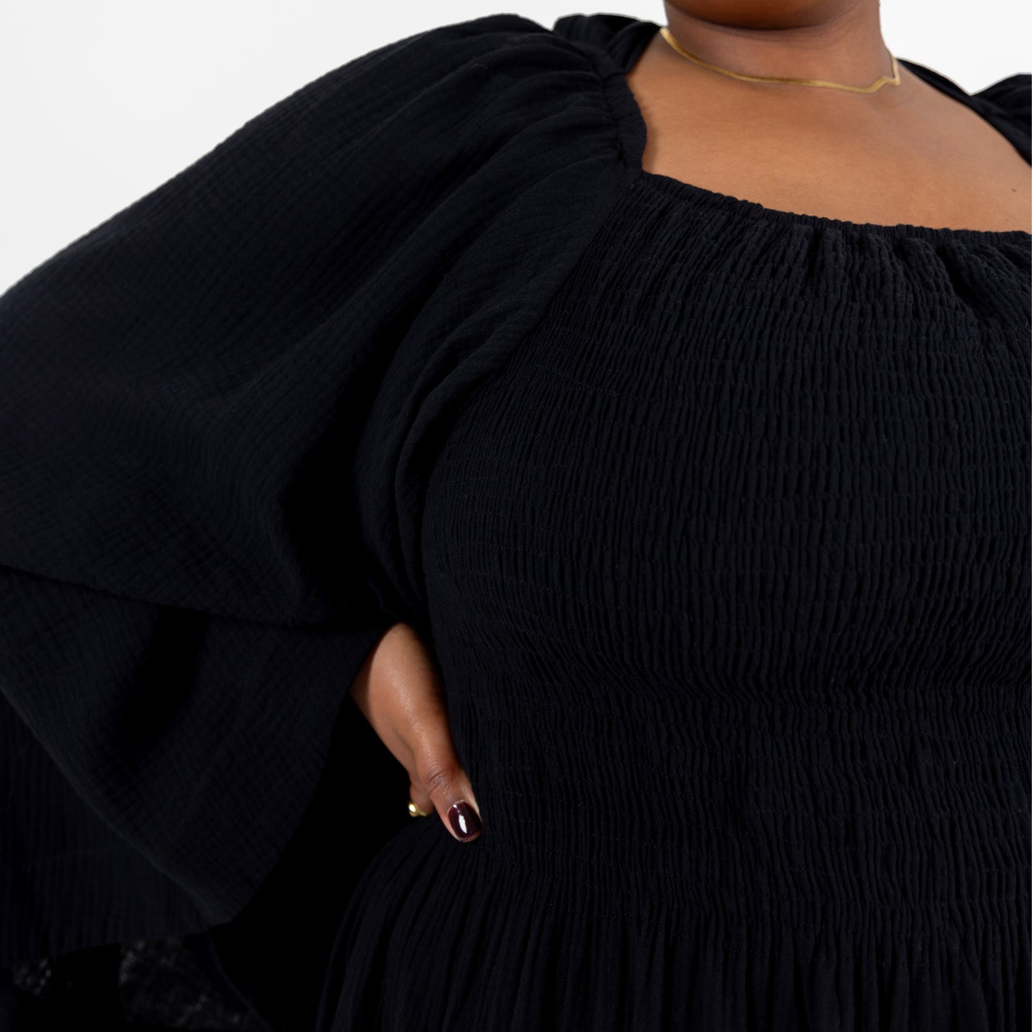 Black Shirring Maxi Dress