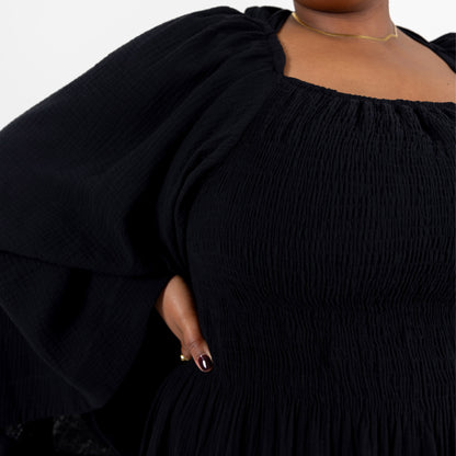 Black Shirring Maxi Dress