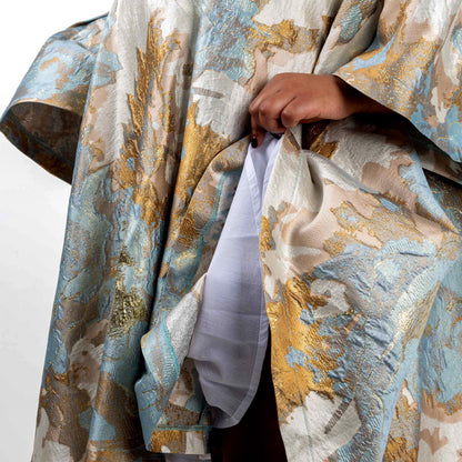 Blue & Gold Brocade Mini Dress