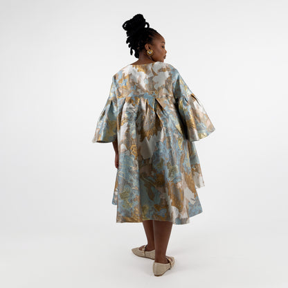 Blue & Gold Brocade Mini Dress