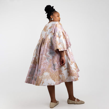 Pink & Gold Brocade Mini Dress