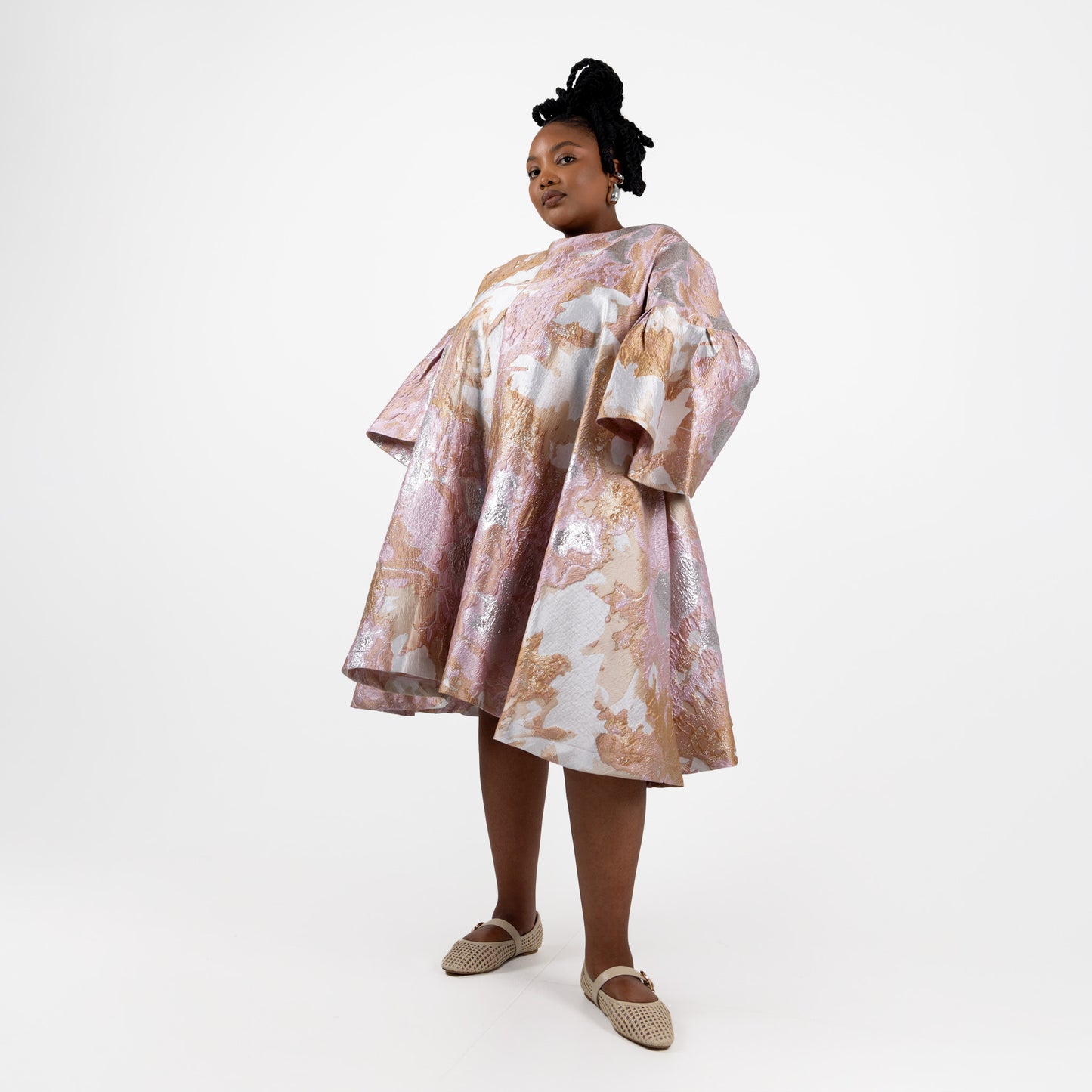 Pink & Gold Brocade Mini Dress