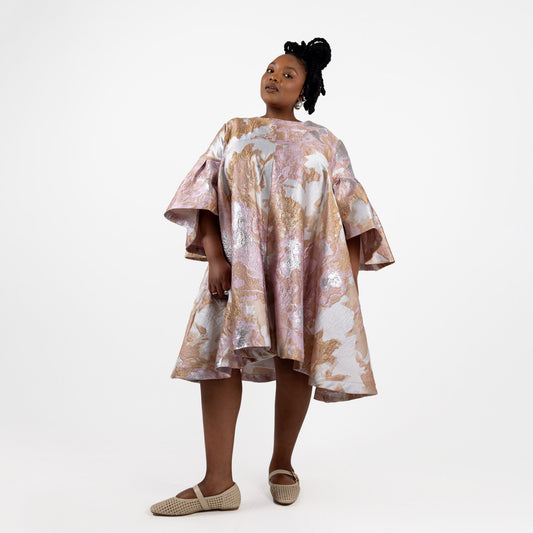 Pink & Gold Brocade Mini Dress