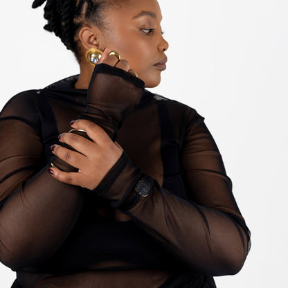 Black Mesh Layering Top