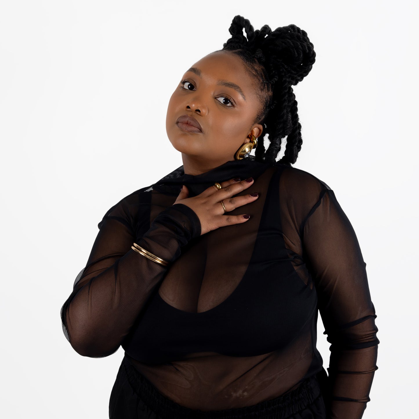 Black Mesh Layering Top