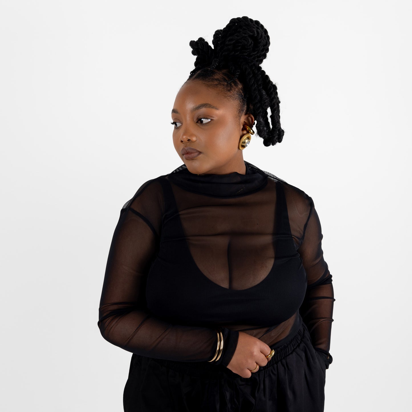 Black Mesh Layering Top