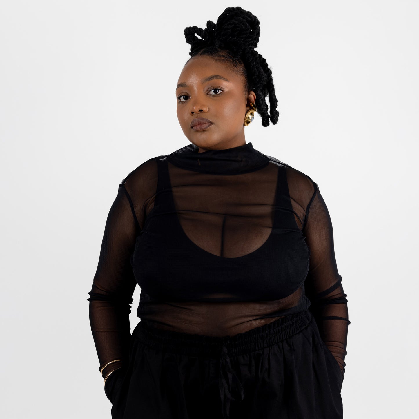 Black Mesh Layering Top