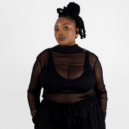 Black Mesh Layering Top