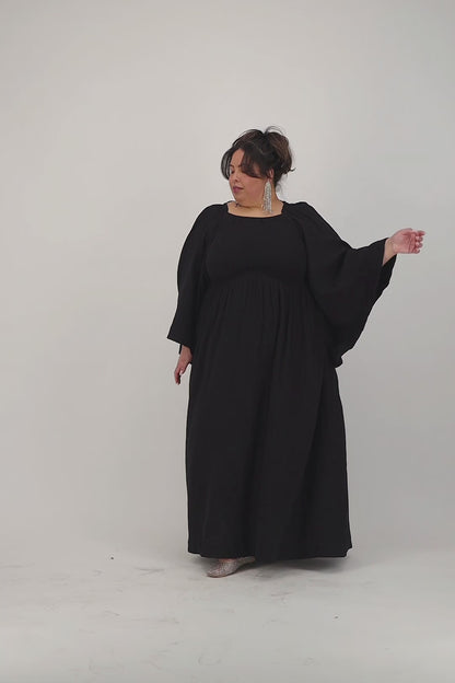 Black Shirring Maxi Dress